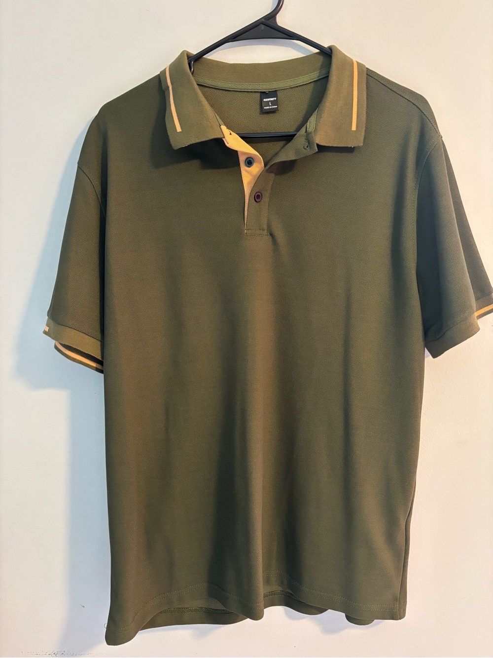 Men's Olive Green Polo with Yellow Contrast Trim
